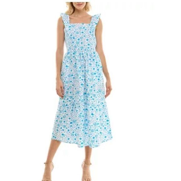 Draper James Ladies Ruffle Sleeve Dress Size XXL Blue Paisely - Picture 1 of 8